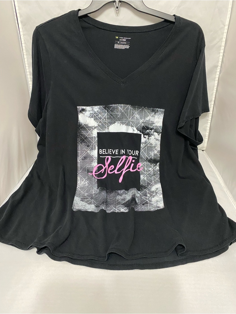 tek gear Black V-Neck Graphic Tee with Pink Script